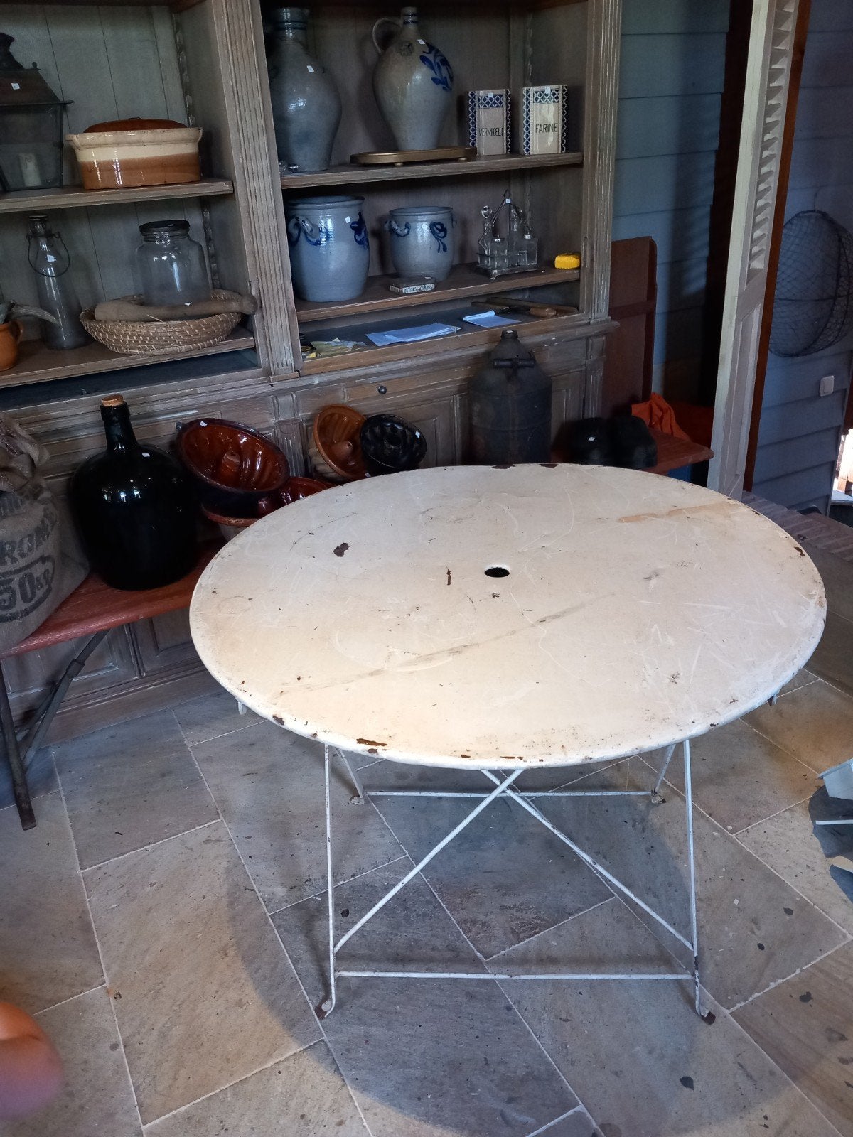 franse ijzeren tuintafel, Ophalen of Verzenden, Gebruikt, Rond, Metaal