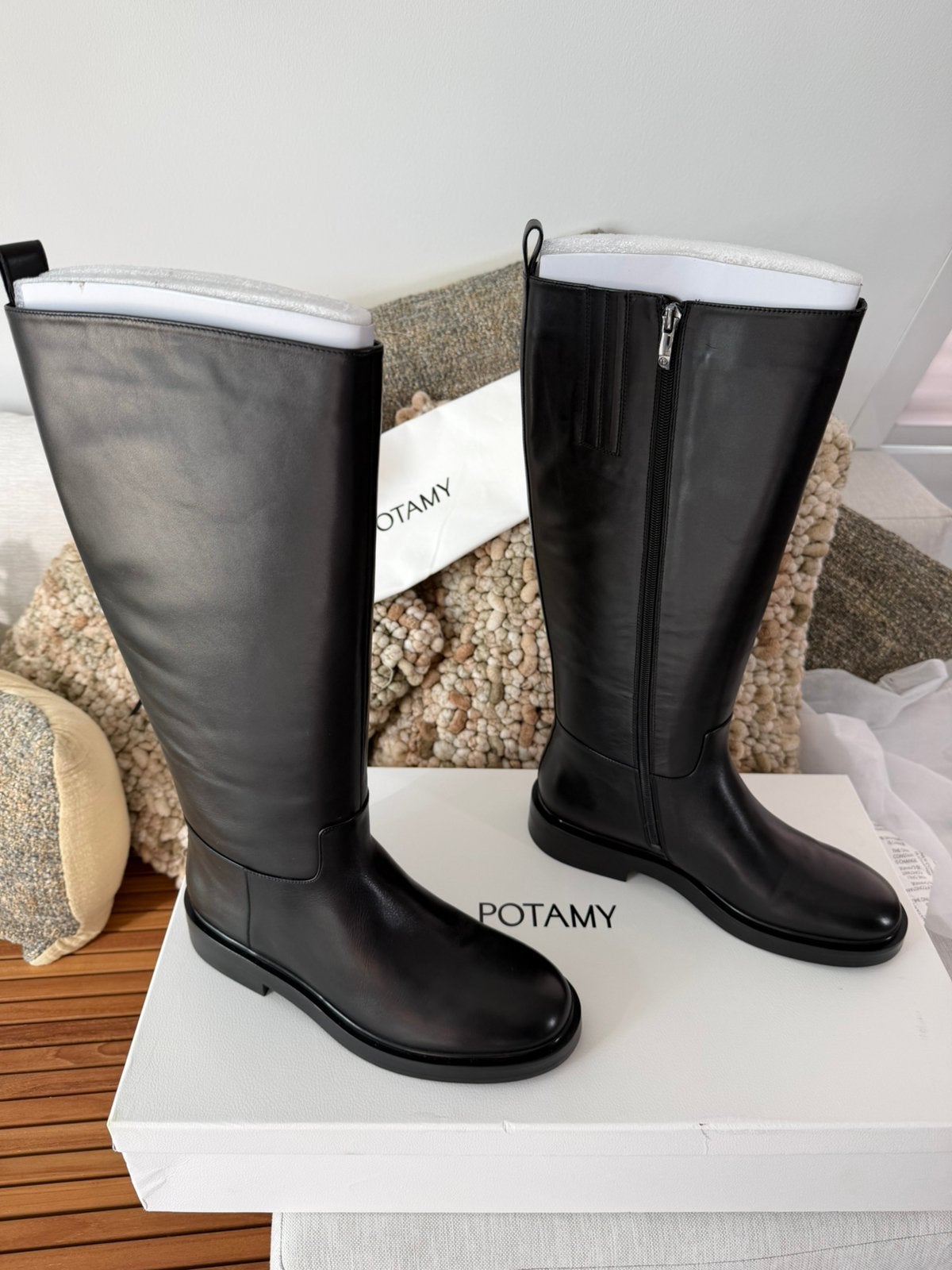 Potamy classic jockey leather knee high boots, Hoge laarzen, Zwart, Nieuw, Ophalen of Verzenden