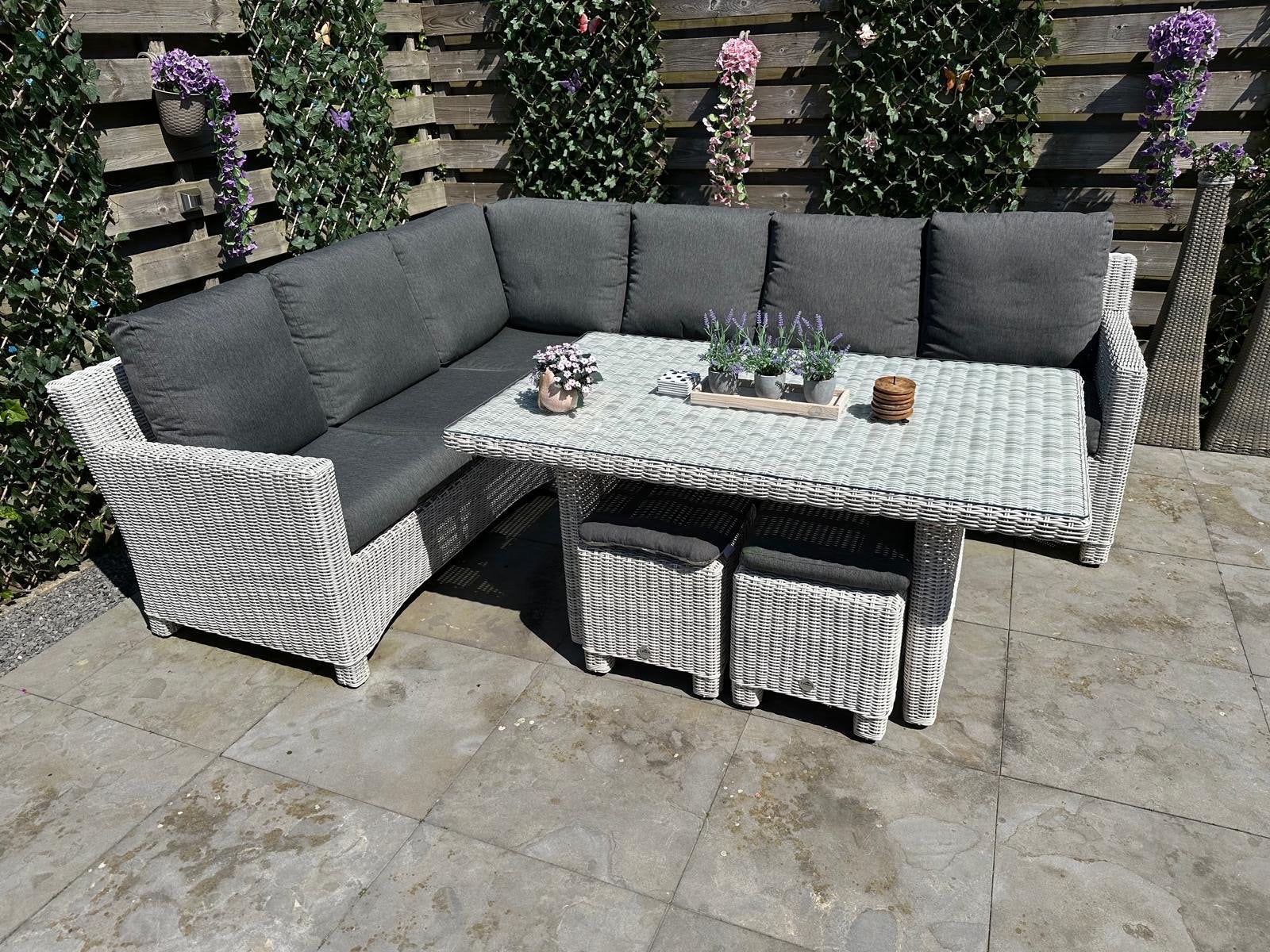 Luxe Lounge dining set Wicker grijs/wit 2.15x2.75, Ophalen, Loungeset, Wicker, Bank