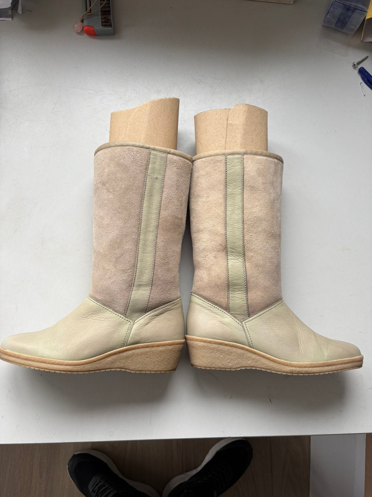 Lady Gabor leren laarzen lamsvacht Made in Austria maat 3½, Kleding | Dames, Verzenden, Zo goed als nieuw, Bruin, Hoge laarzen