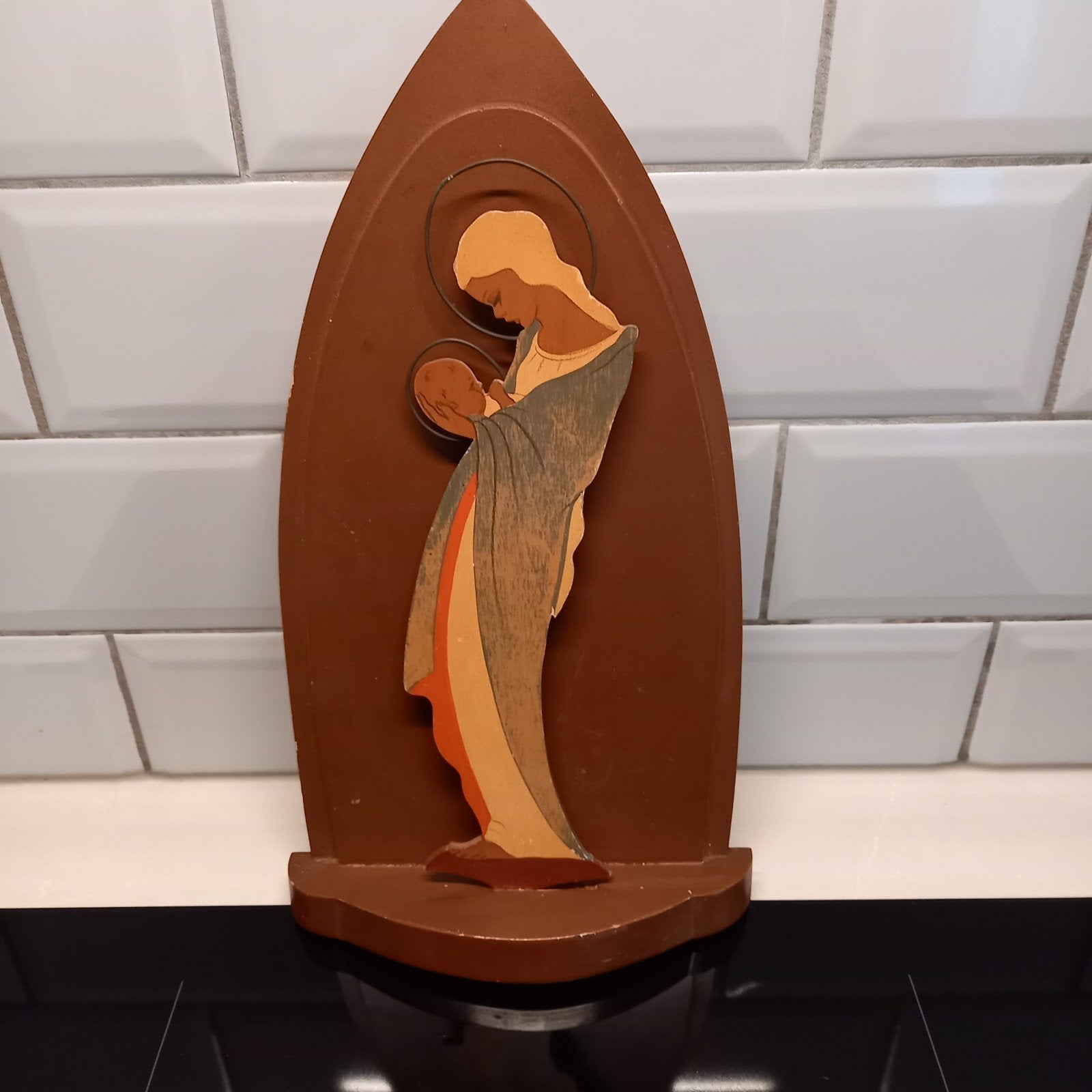 Prachtig Vintage Houten Wandreliëf - Maria met Kind - Atelie, Antiek en Kunst, Antiek | Religie, Ophalen of Verzenden