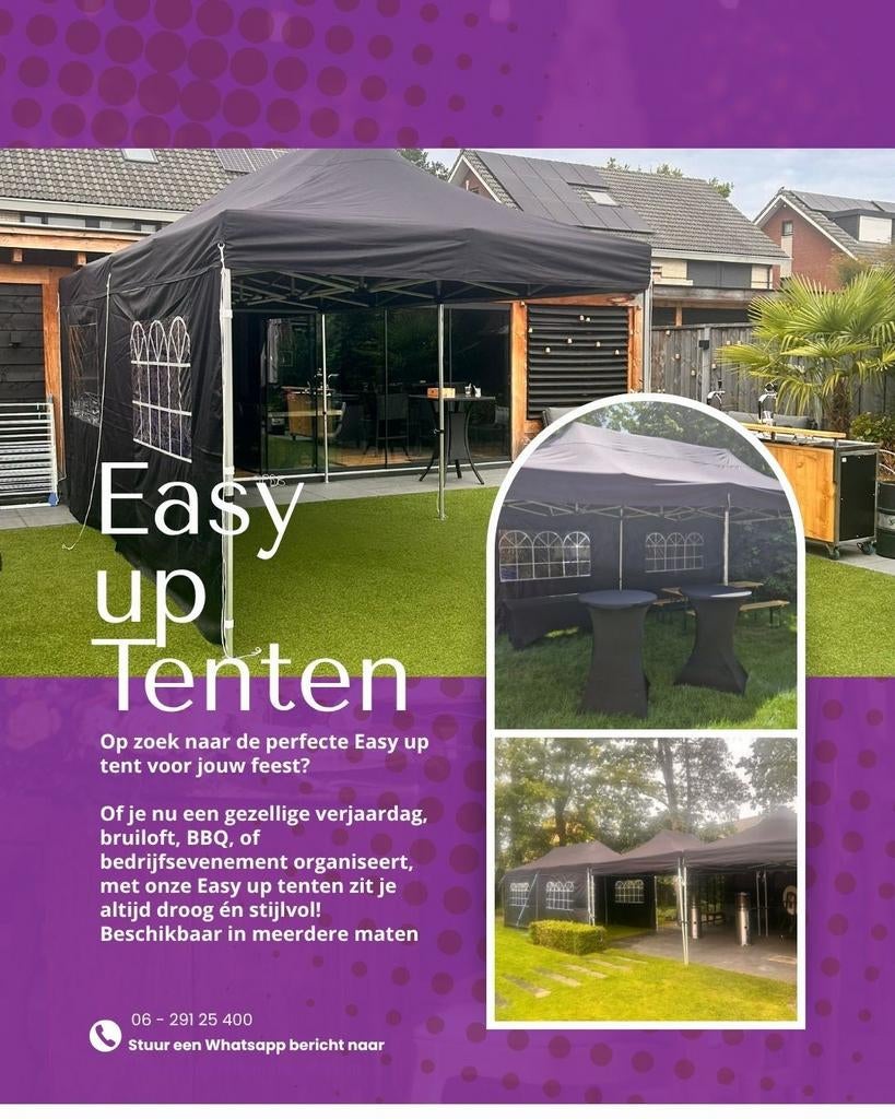 Easy up tent huren - Party verhuur Het Oosten Enschede, Hobby en Vrije tijd, Feestartikelen | Verhuur, Ophalen, Zo goed als nieuw