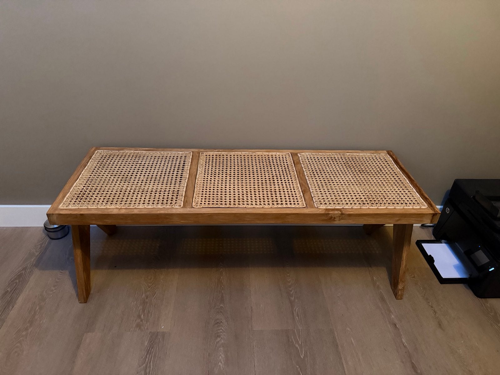 Houten bankje met rotan zitting, Ophalen of Verzenden, Zo goed als nieuw, Hout