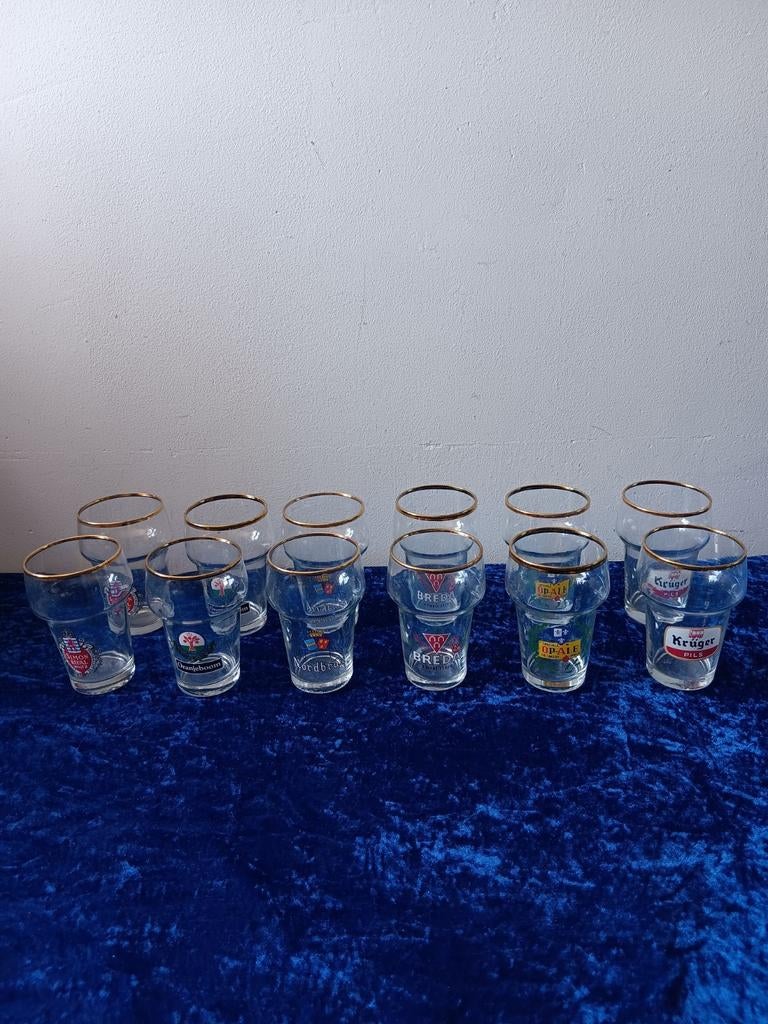 Vintage bierglazen 1950/1960 - 25 cl met gouden randje, Ophalen of Verzenden, Gebruikt