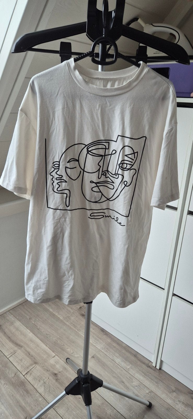 Wit T-shirt met abstracte gezichtenprint - Maat S, Ophalen of Verzenden