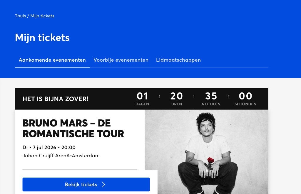 Gold circle ticket Bruno Mars 1x (7 juli), Tickets en Kaartjes, Eén persoon, Juli