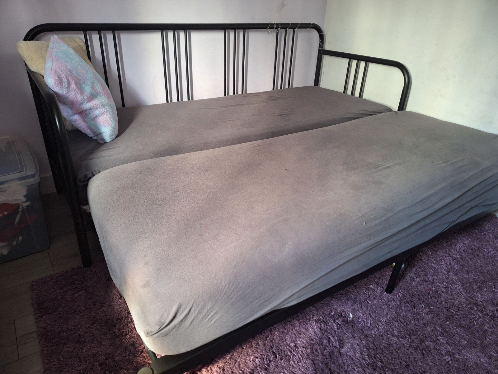 uitschuifbaar bed metaal met traagschuim matrassen, Ophalen, Tweepersoons, 80 cm