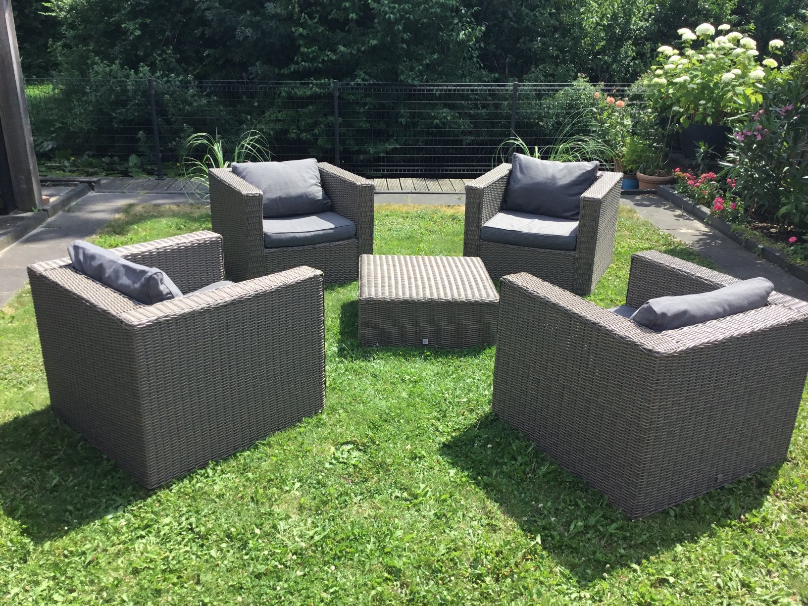 Tuinset fauteuils kunstof wicker antraciet kussens, Tuin en Terras, Tuinsets en Loungesets, Ophalen, Zo goed als nieuw, Wicker