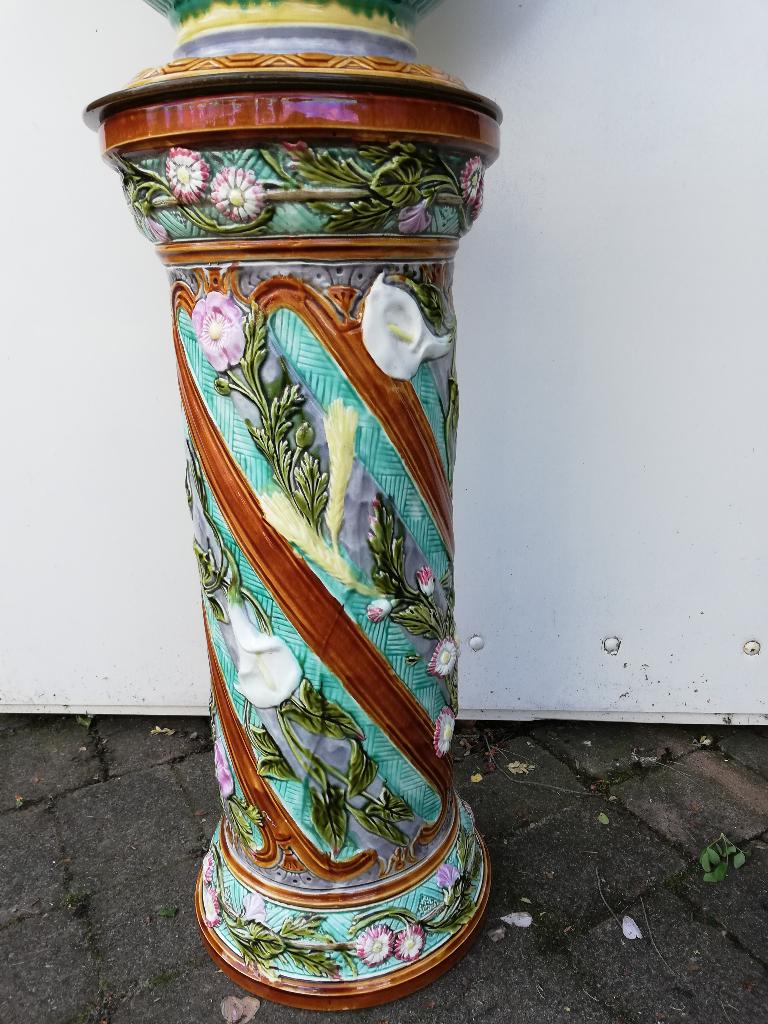 Art nouveau cachepot op zuil, Nimy Mouzin Lecat 118cm, Ophalen
