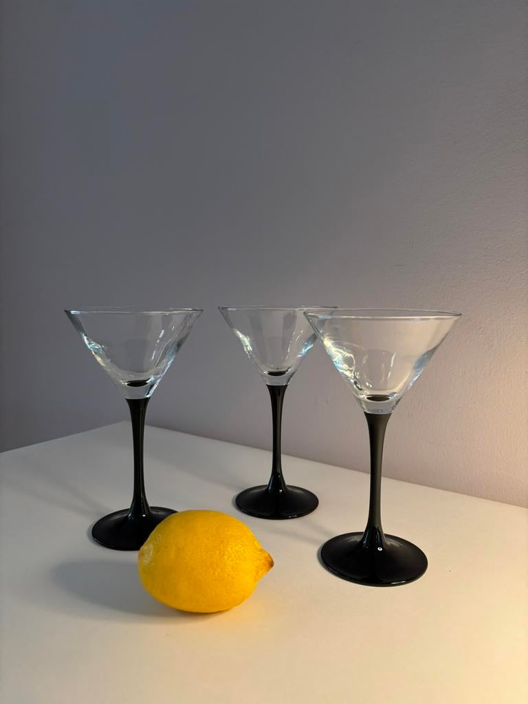 Vintage Luminarc martini glazen zwart pootje, *, Verzenden, Zo goed als nieuw, *