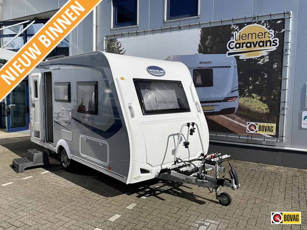 Caravelair Antares Titanium 390 COMPACT-VOORTENT-MOVER, Caravans en Kamperen, Schokbreker, Bedrijf, Treinzit, 4 tot 5 meter