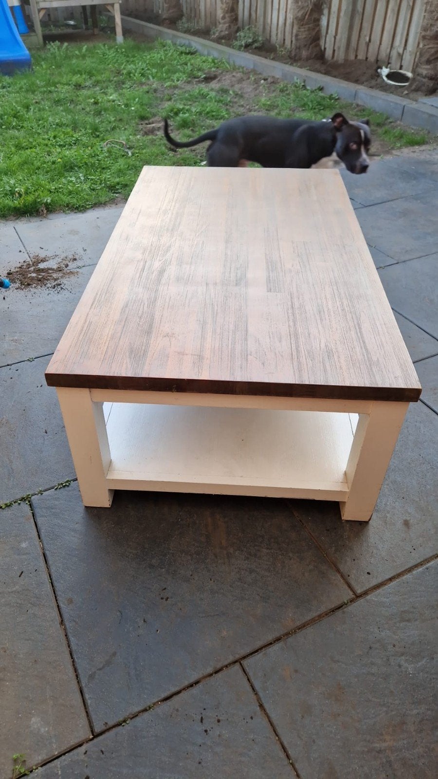Salontafel  - Wit en Hout, Huis en Inrichting, Ophalen, Gebruikt, 100 tot 150 cm, 50 tot 100 cm