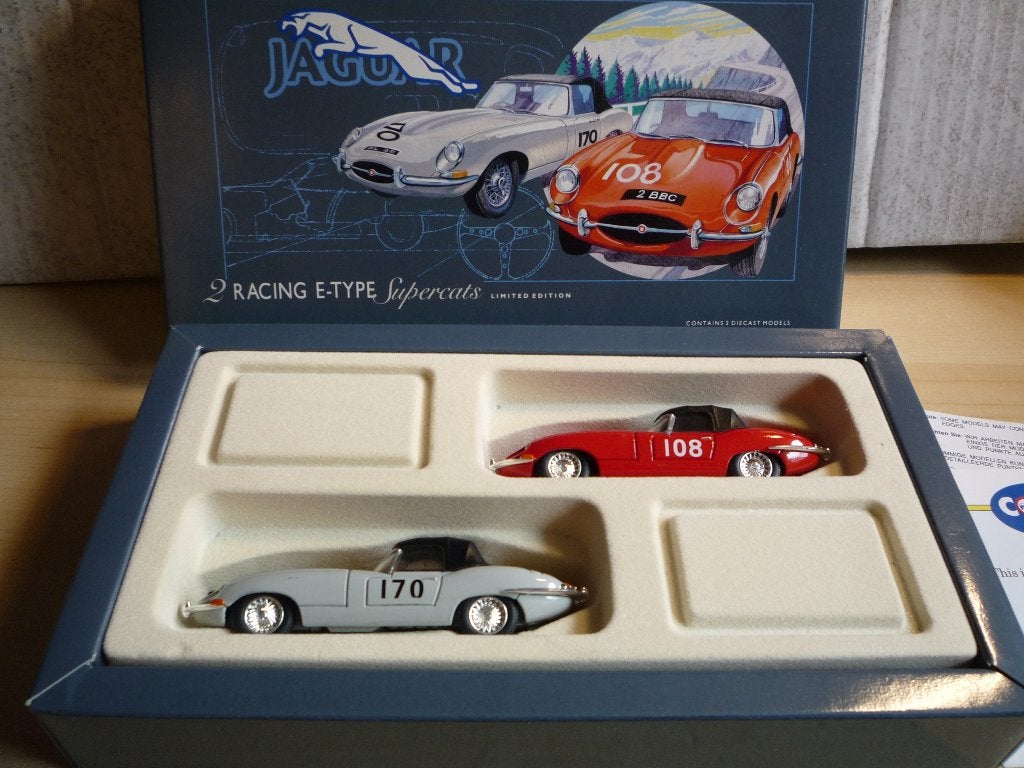 Jaguar 2 racing E-Type Supercats giftset Corgi Toys 1:43, Hobby en Vrije tijd, Ophalen of Verzenden, Zo goed als nieuw, Auto, Corgi