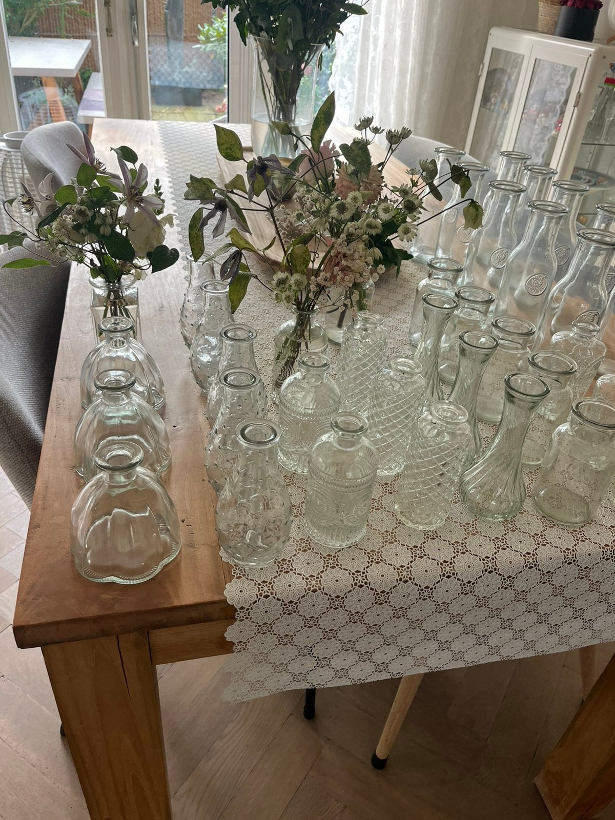 Set 40 kleine vaasjes – 1x gebruikt op bruiloft, Ophalen, Zo goed als nieuw, Transparant, Glas