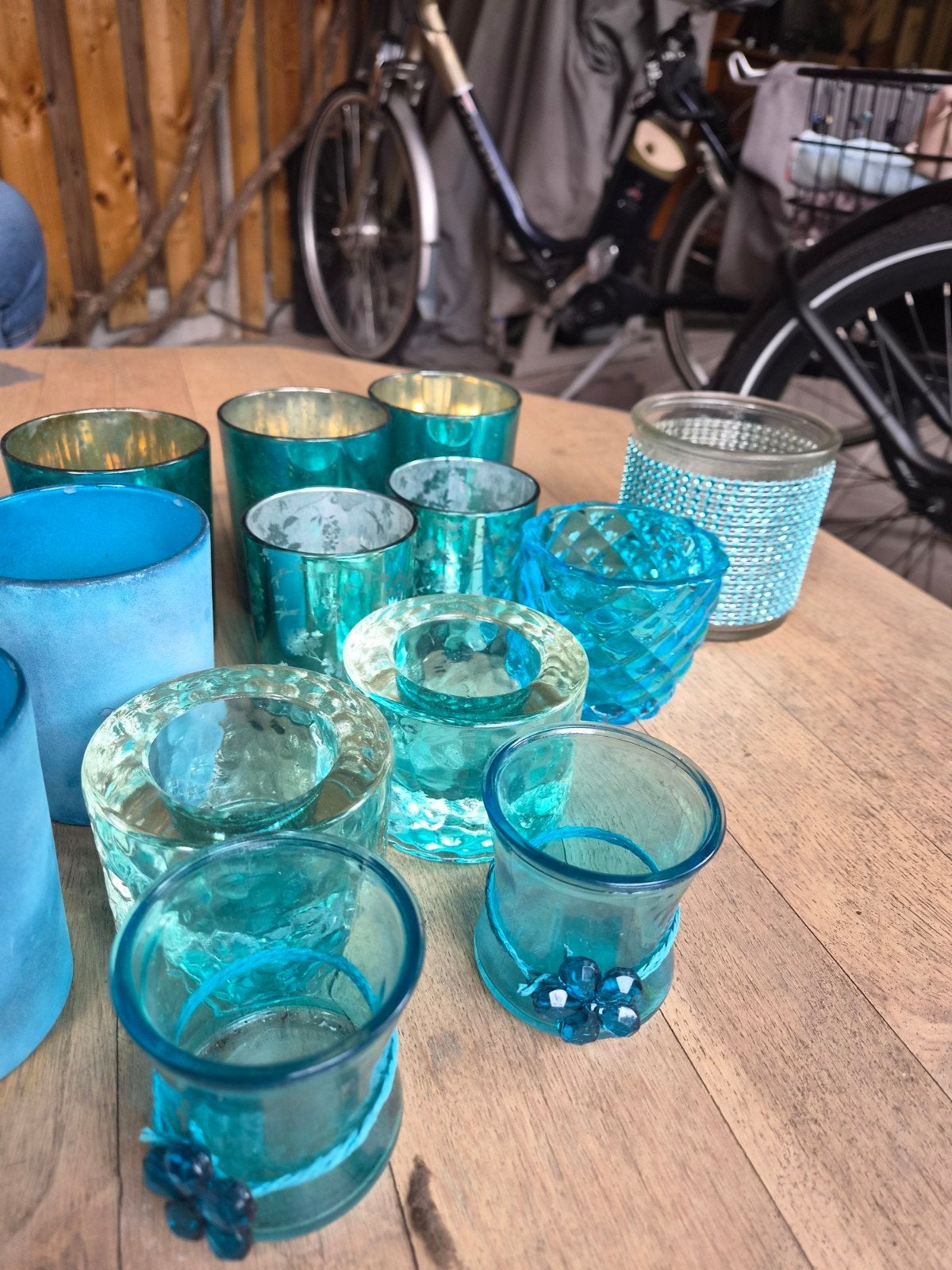 heel waxine lichtjes houders in de kleur aqua blauwveel, Huis en Inrichting, Woonaccessoires | Kandelaars en Kaarsen, Zo goed als nieuw