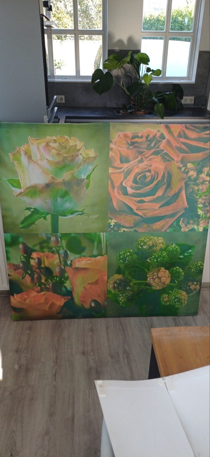 Groot bloemenschilderij op doek - Diverse bloemmotieven, Ophalen, Gebruikt, 125 cm of meer, Schilderij