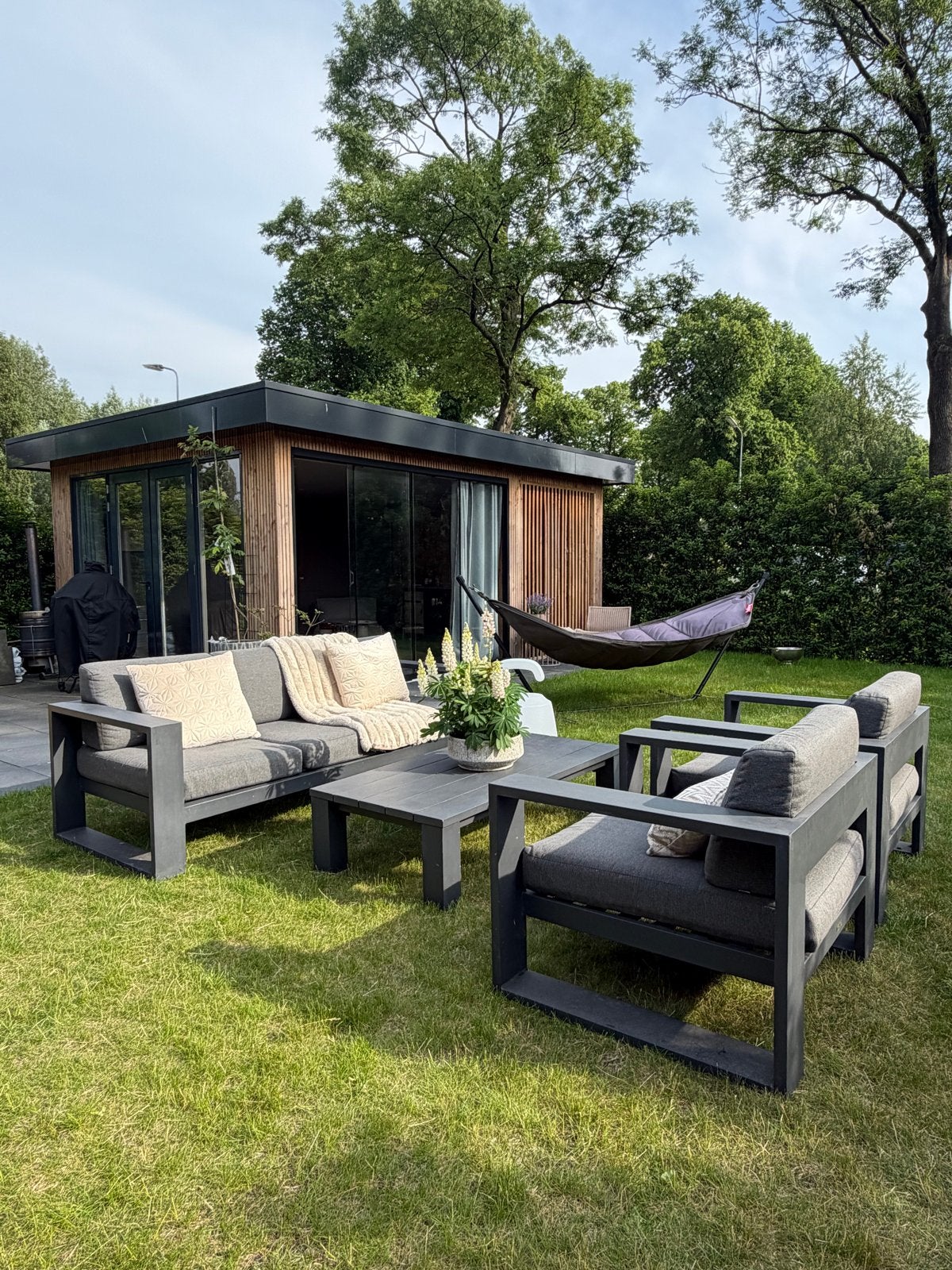Moderne aluminium loungeset met 5 zitplaatsen, Tuin en Terras, Tuinsets en Loungesets, Ophalen, 5 zitplaatsen, Gebruikt, Aluminium