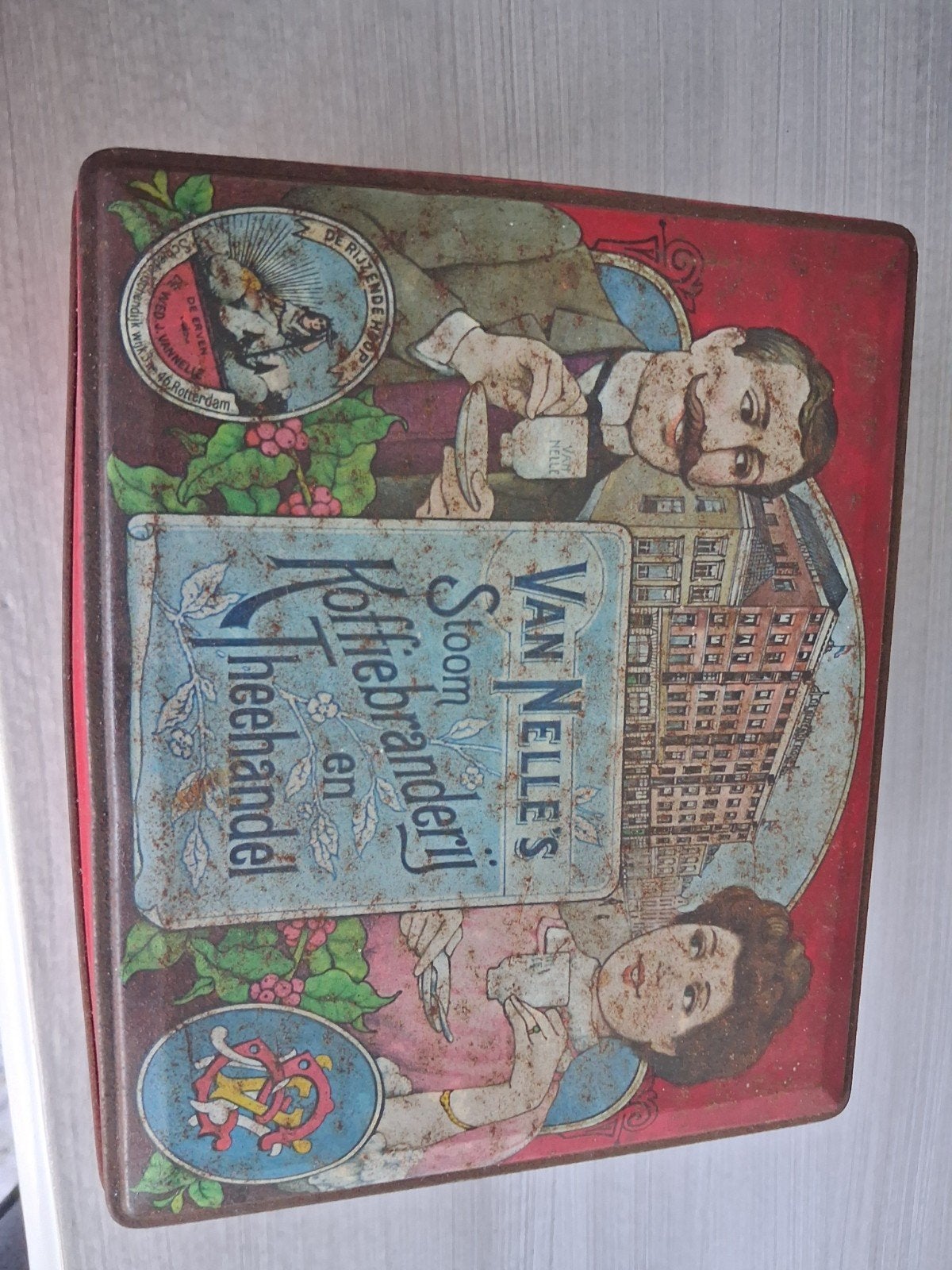 Vintage Van Nelle's Koffie en Thee Blik - De Rijzende Hoop, Ophalen of Verzenden