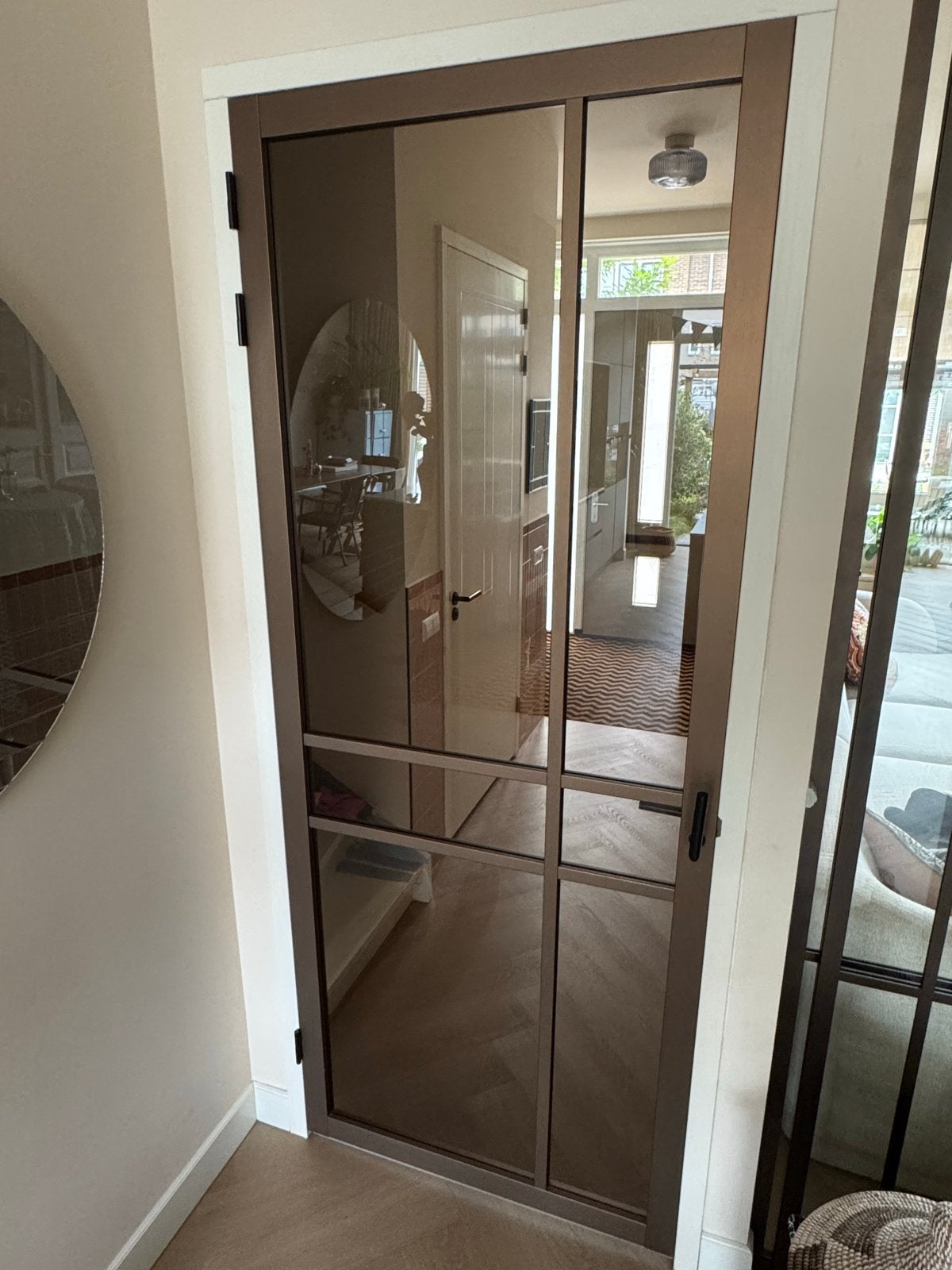 Svedex binnendeur met brons glas en zwart beslag, Doe-het-zelf en Verbouw, Ophalen, 80 tot 100 cm, 215 cm of meer, Binnendeur