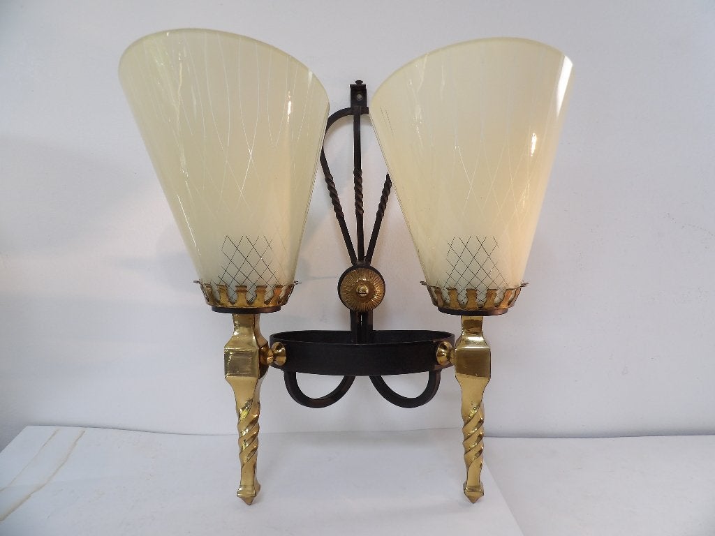 Fifties grote Wandlamp messing, Italië, Antiek en Kunst, Ophalen of Verzenden