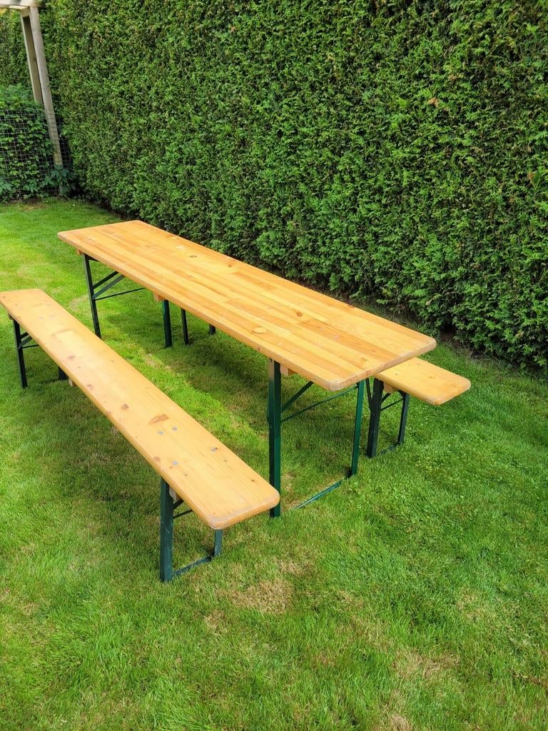 Biertafel sets TE HUUR Biertafelsets tent tuinfeest enz, Tuin en Terras, Picknicktafels, Ophalen, Rechthoekig, Hout, Inklapbaar