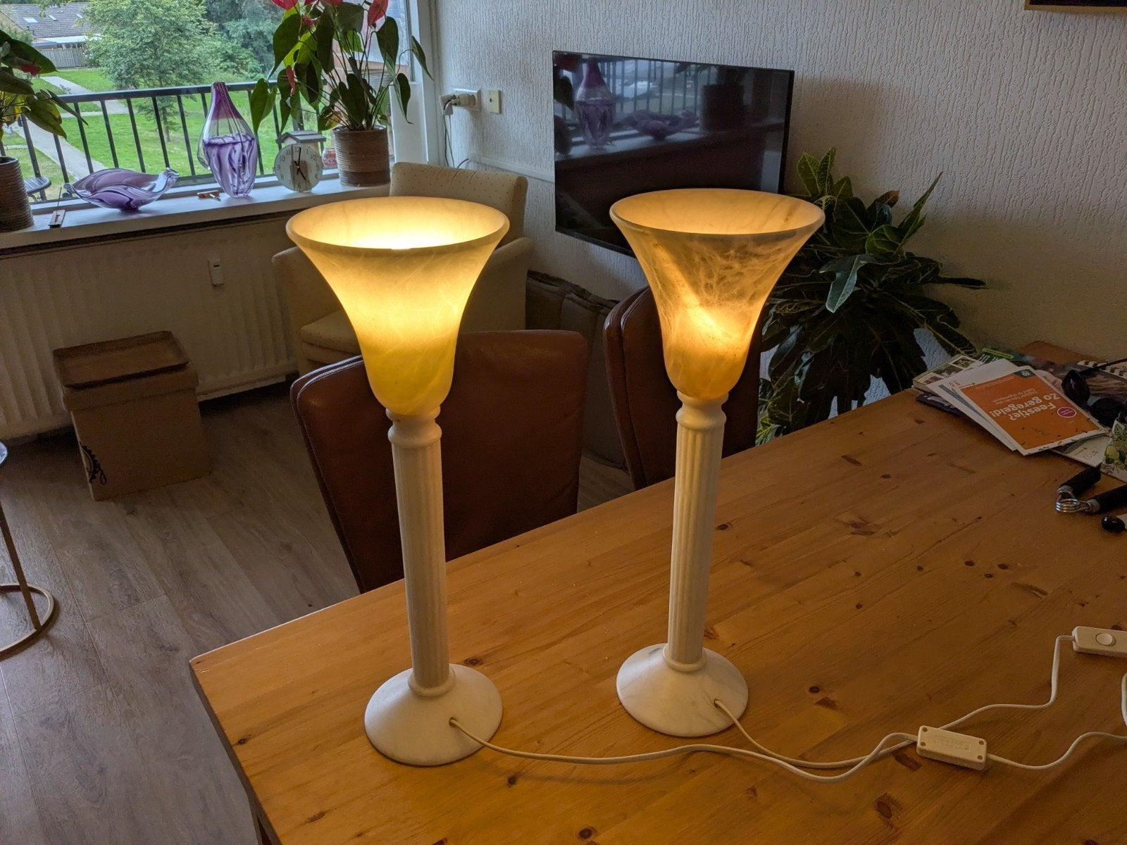 Set van 2 Alabaster Tafellampen - Vintage Stijl, Ophalen, Gebruikt, Overige merken, Vintage