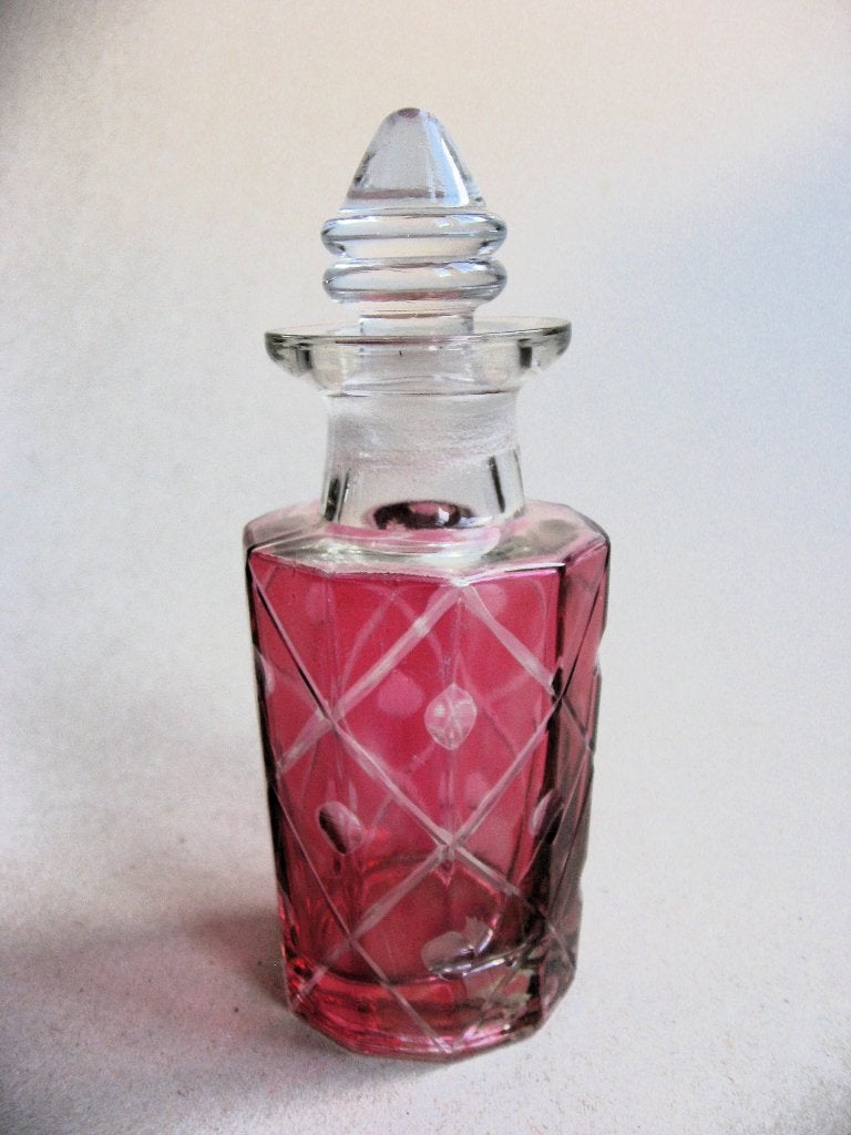 Vintage cranberry glas parfum fles en stopper, Antiek en Kunst, Ophalen of Verzenden