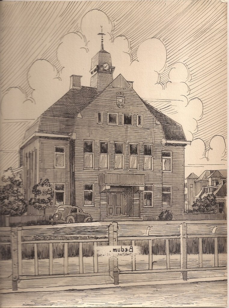 Bedum Gemeentehuis Pentekening Sievers 50/60er jaren, Ophalen of Verzenden