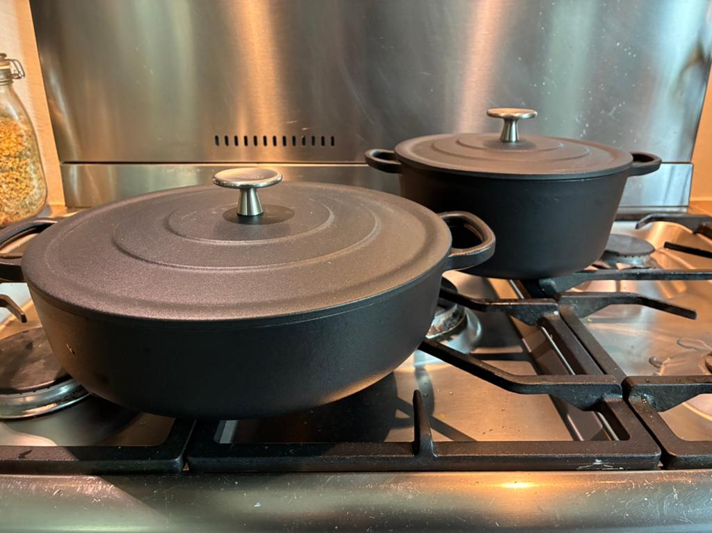 Pannenset Kempen en Begeer gietijzer zeer nette staat, Ophalen of Verzenden, Zo goed als nieuw, Gietijzer, Koekenpan of Braadpan