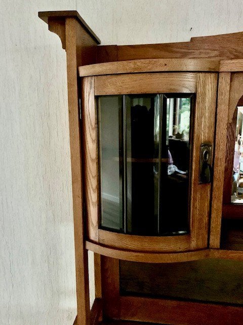 Antiek dressoir met spiegel en vitrinekasten, Ophalen, Gebruikt, Eikenhout, Jugendstil
