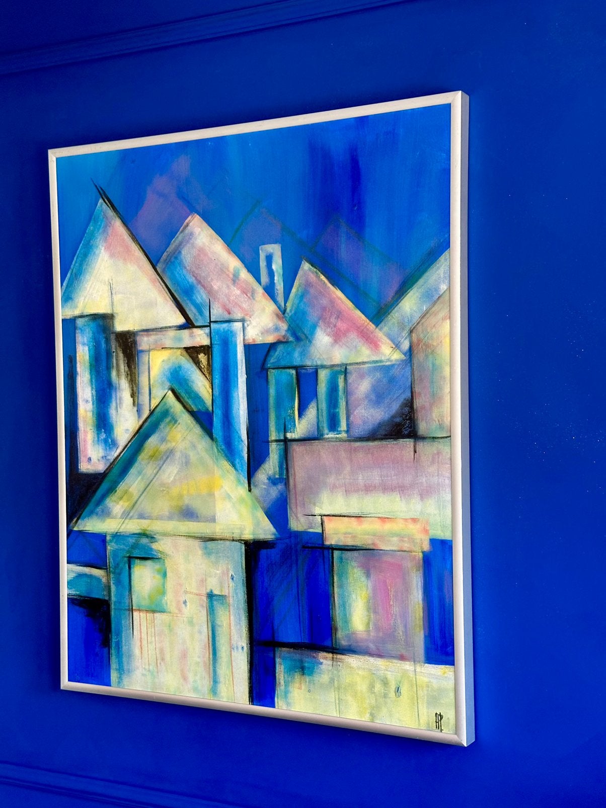 Schilderij by Anke Peddemors Blue Houses, Ophalen, Nieuw