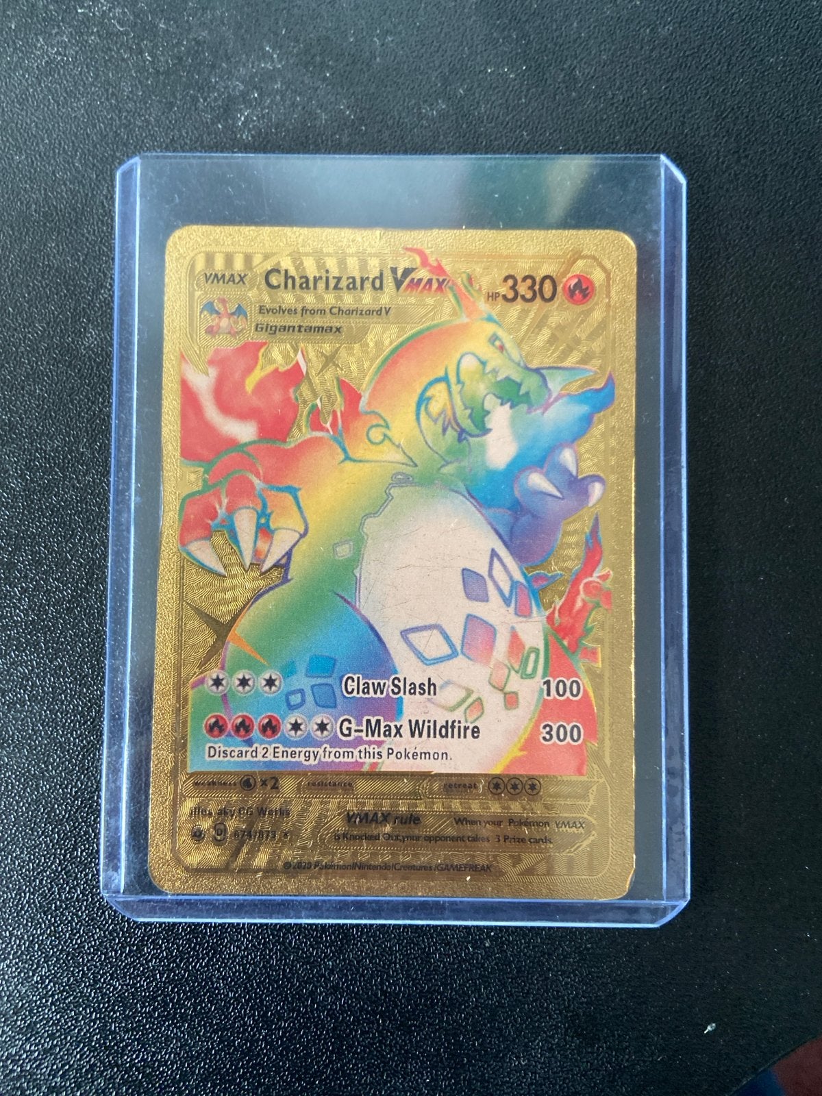 Zeldzame Gouden Charizard VMAX Pokémon Kaart, Ophalen, Zo goed als nieuw, Losse kaart, Foil