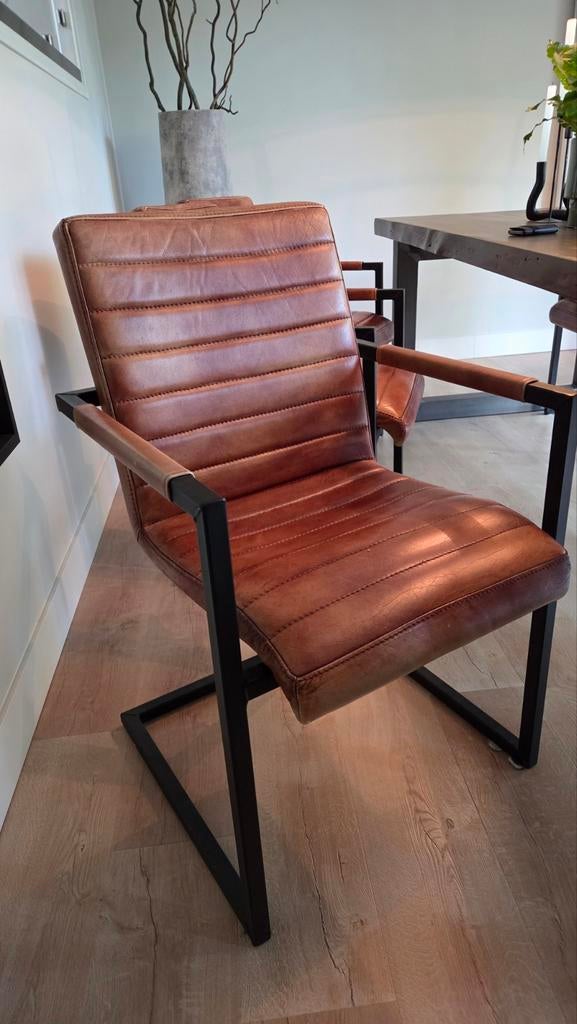Mooie microleren eetkamer stoelen 6 stuks zo goed als nieuw, Huis en Inrichting, Stoelen, Ophalen, Zo goed als nieuw, Bruin, Vijf, Zes of meer stoelen