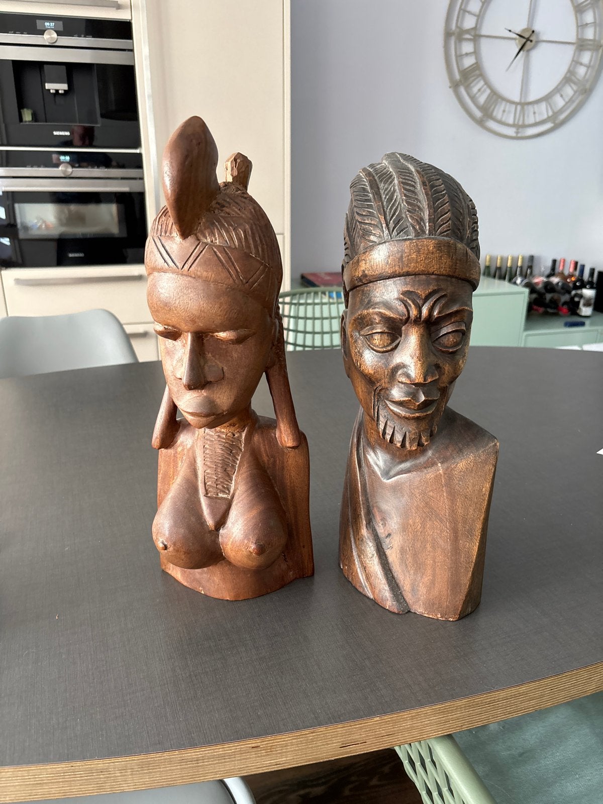 Afrikaans handgesneden houten beelden - Man en Vrouw, Bruin, Afrika, Handgemaakt, Beeld