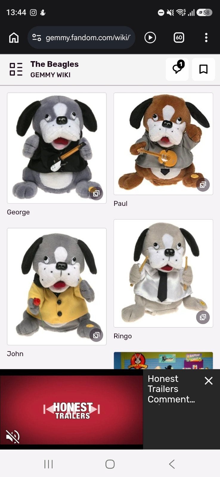 gezocht The Beagles Zingende Honden Knuffels - Set van 4, Met kleding of accessoire, Overige merken, Overige karakters, Grijs
