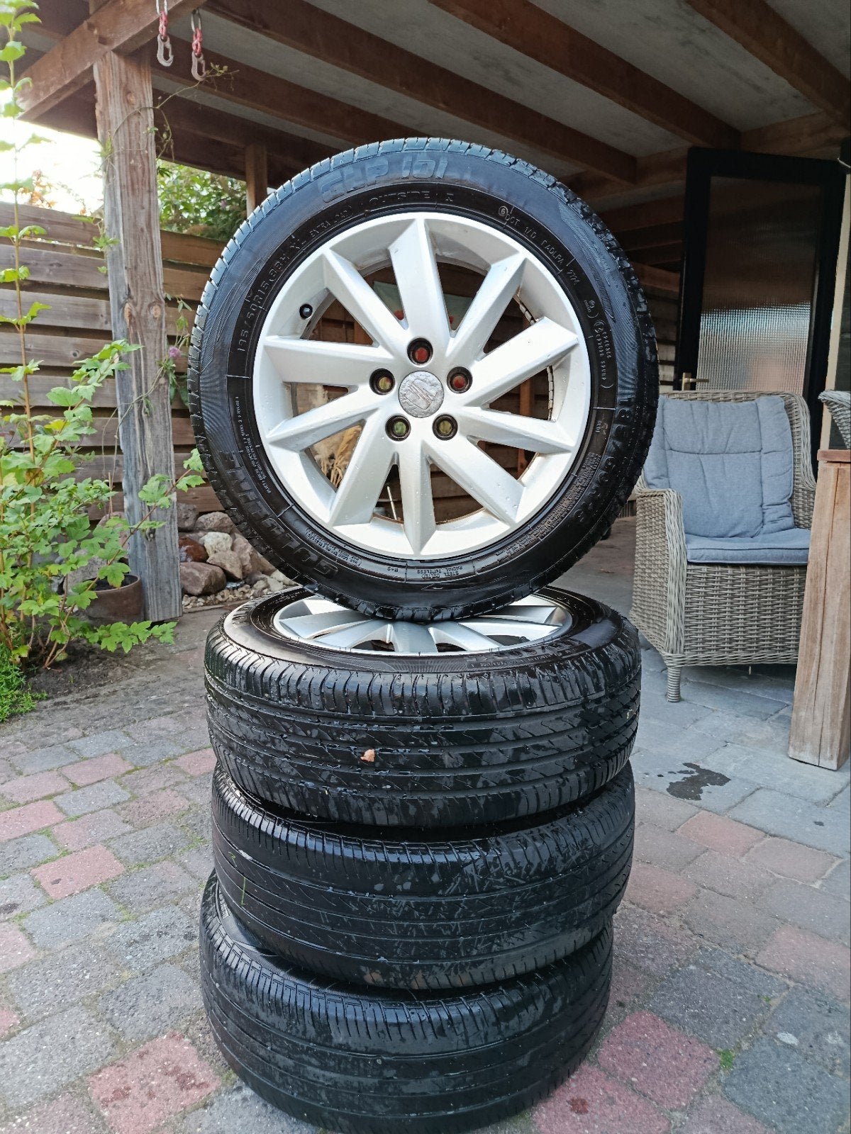 Set van 4 zomerbanden met velgen, 15 inch, Ophalen, Gebruikt