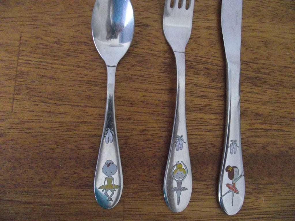 RVS kinderbestek set Ballerina vork mes lepel Amefa ook p st, Kinderbestek, Bestekset, Ophalen of Verzenden, Zo goed als nieuw