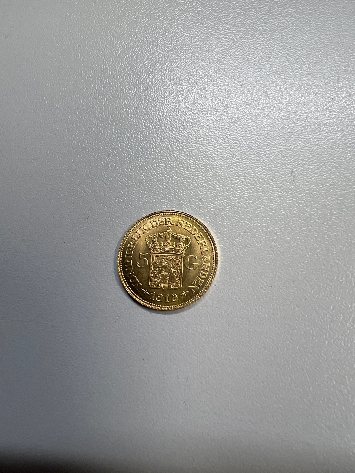 Gouden 5 Gulden munt Koningin Wilhelmina 1912, 5 gulden, Koningin Wilhelmina, Losse munt, Goud