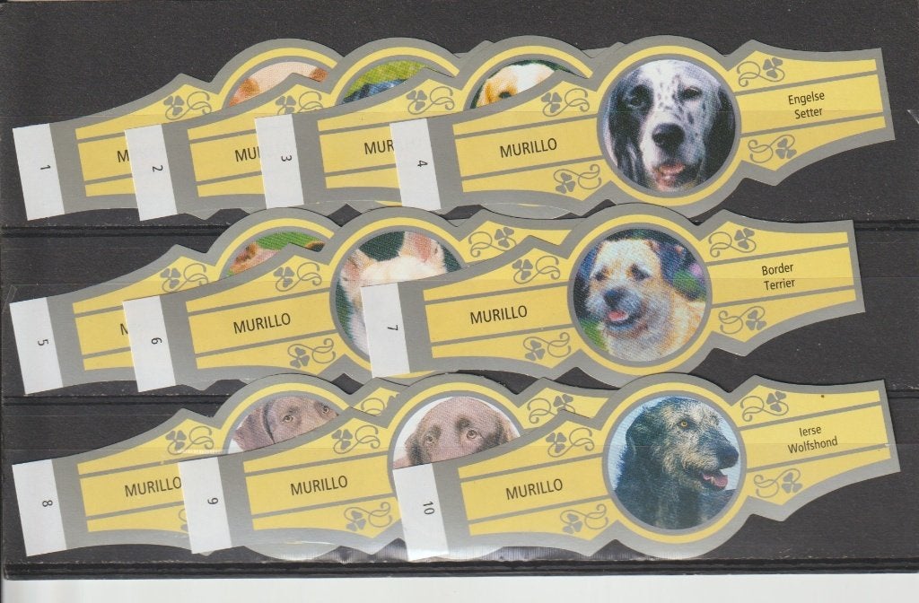 reeks 1592   honden    1-10 sigarenbanden, Ophalen of Verzenden, Zo goed als nieuw, Sigarenbandjes