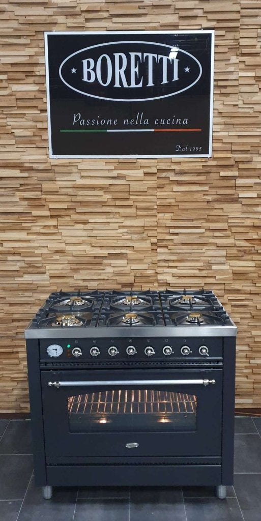 Luxe Boretti Fornuis 90cm antraciet + rvs 6 pits 1 oven, Niet ingevuld, 60 cm of meer, Niet ingevuld, Ophalen of Verzenden