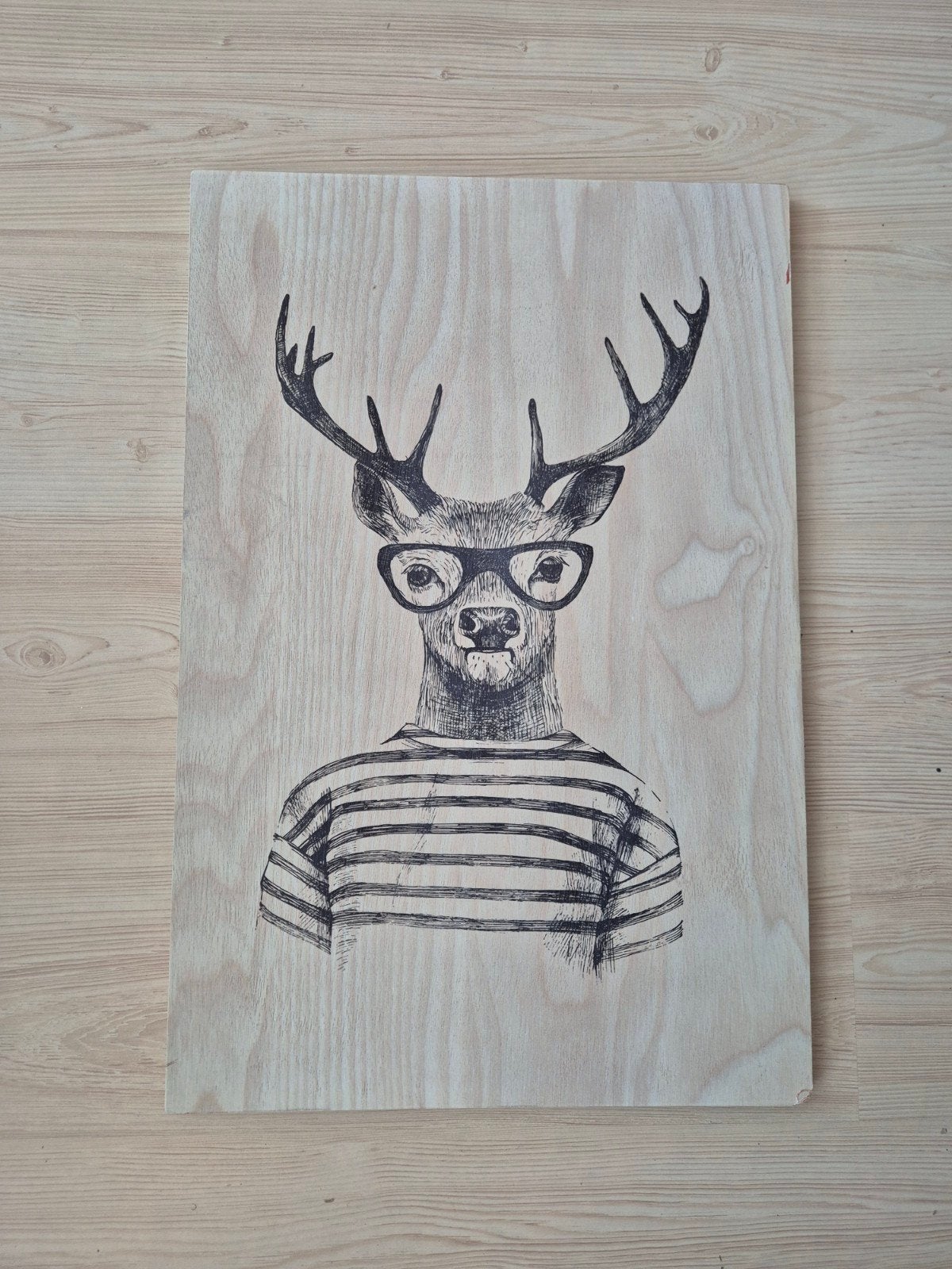 Houten plaat met hert met bril - om op te hangen, Ophalen, 50 – 75, Minder dan 50 cm, Gebruikt