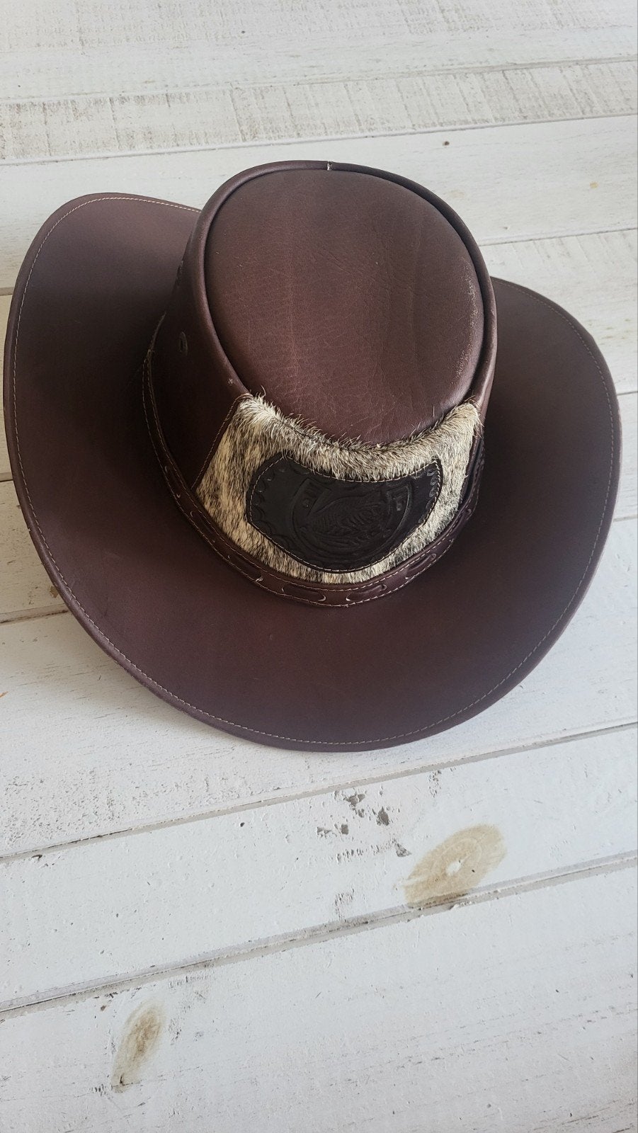 Nieuwe leren cowboyhoed bruin - western hoed - maat M, Ophalen, Nieuw