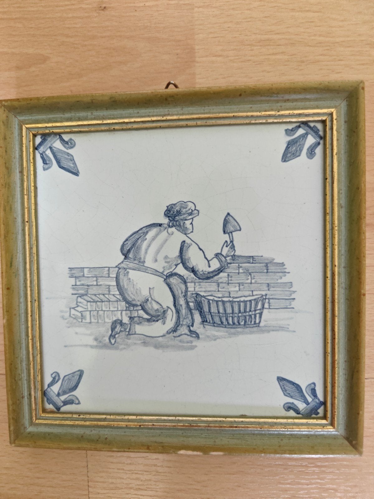 Delfts Blauw Tegeltableau Metselaar in Lijst, Ophalen of Verzenden
