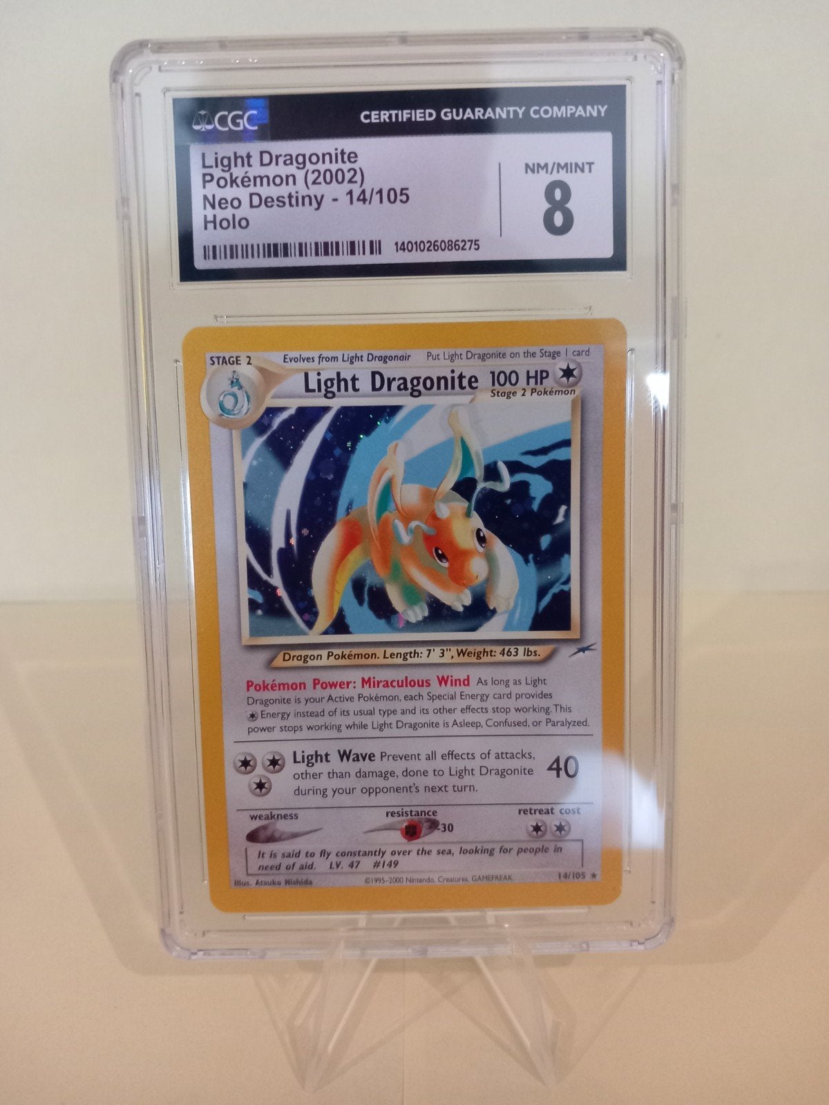 Pokemon| Light Dragonite #14 - Rare Holo - CGC 8, Hobby en Vrije tijd, Verzamelkaartspellen | Pokémon, Ophalen of Verzenden, Nieuw