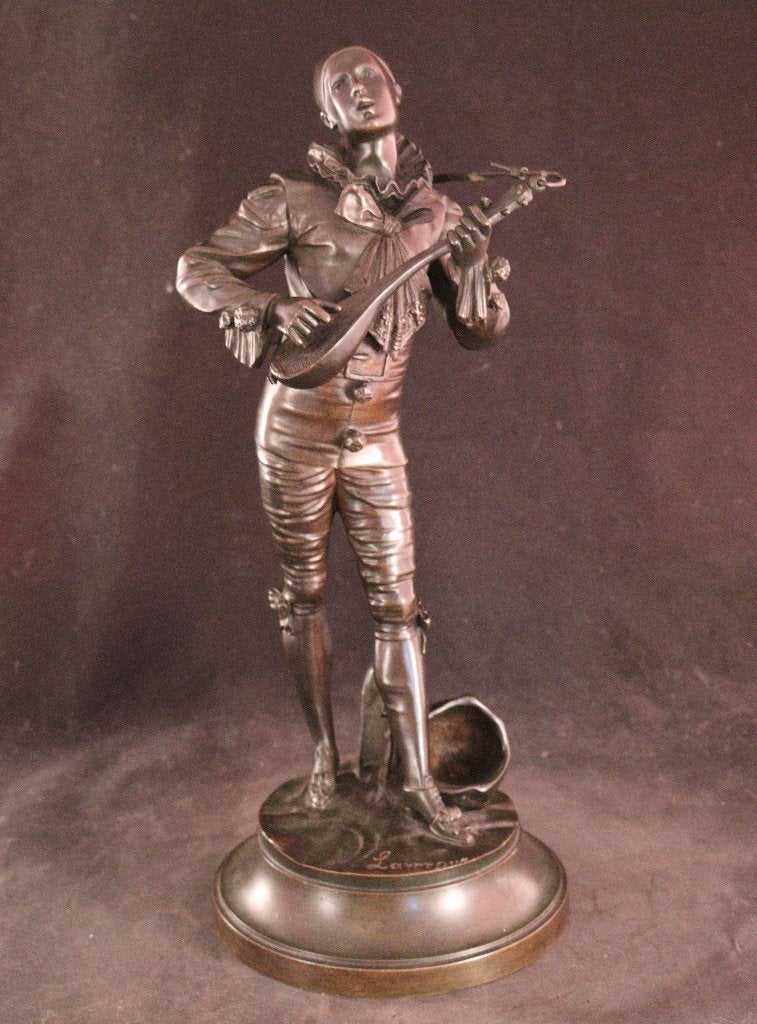 Antiek bronzen pierrot sculptuur, Ophalen of Verzenden