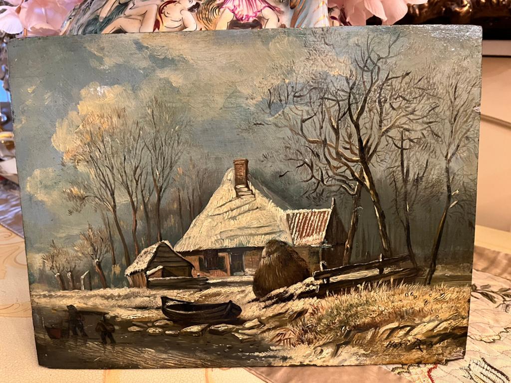 19 eeuws olieverf winterlandschap schilderij, Ophalen of Verzenden