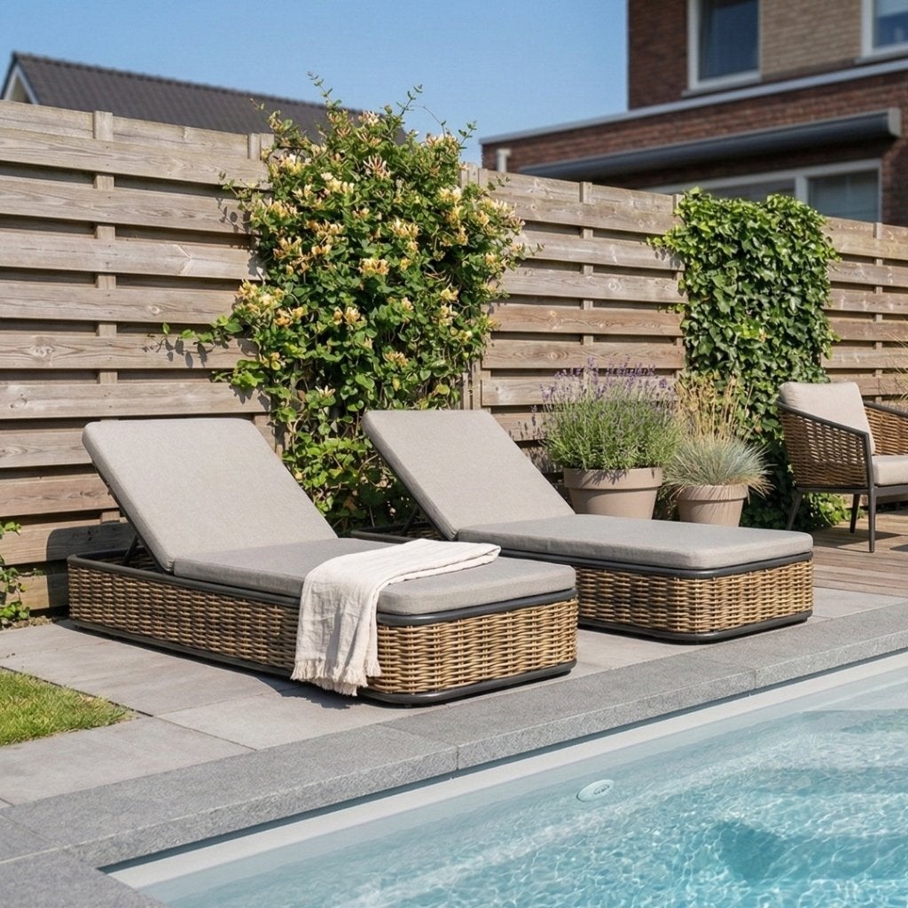 Lucca ligbed set van 2 | wicker + aluminium | 204cm, Ophalen, Verstelbaar, Denza Furniture, Aluminium