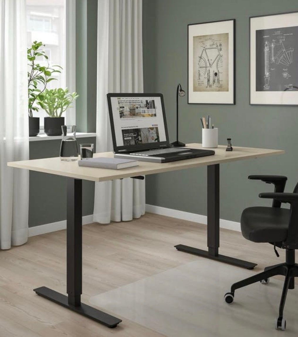 Te koop aangeboden; 4x hoog/laag bureau + bureaustoelen, Ophalen, Zit-sta bureau, 160 cm, Gebruikt