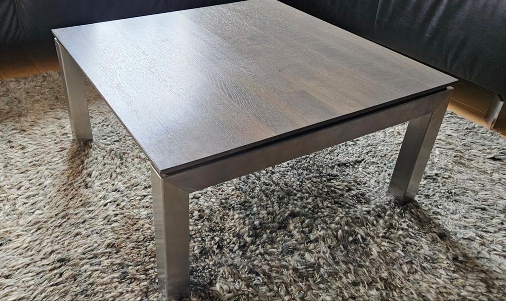 Moderne eiken salontafel 75 bij 75, Ophalen, 50 tot 100 cm, Vierkant, 50 tot 100 cm