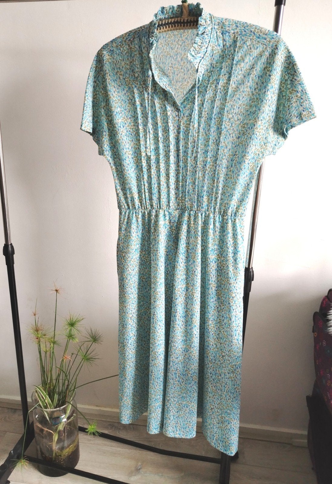 Vintage Maxi Jurk Jaren 60/70 - Bloemenprint & Ruffle Kraag, Ophalen of Verzenden